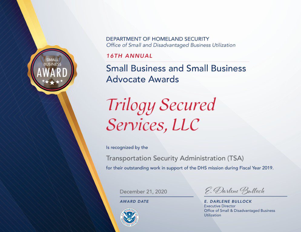 Trilogy DHS Small Business Award FY 2019